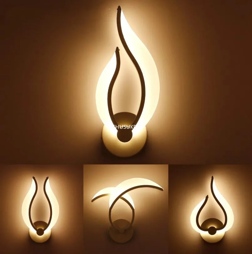 

Modern LED Flame Wall Lamps For Bathroom Bedroom Acrylic Wall Sconce Warm White Indoor Lighting AC90-265V Room Beside Light