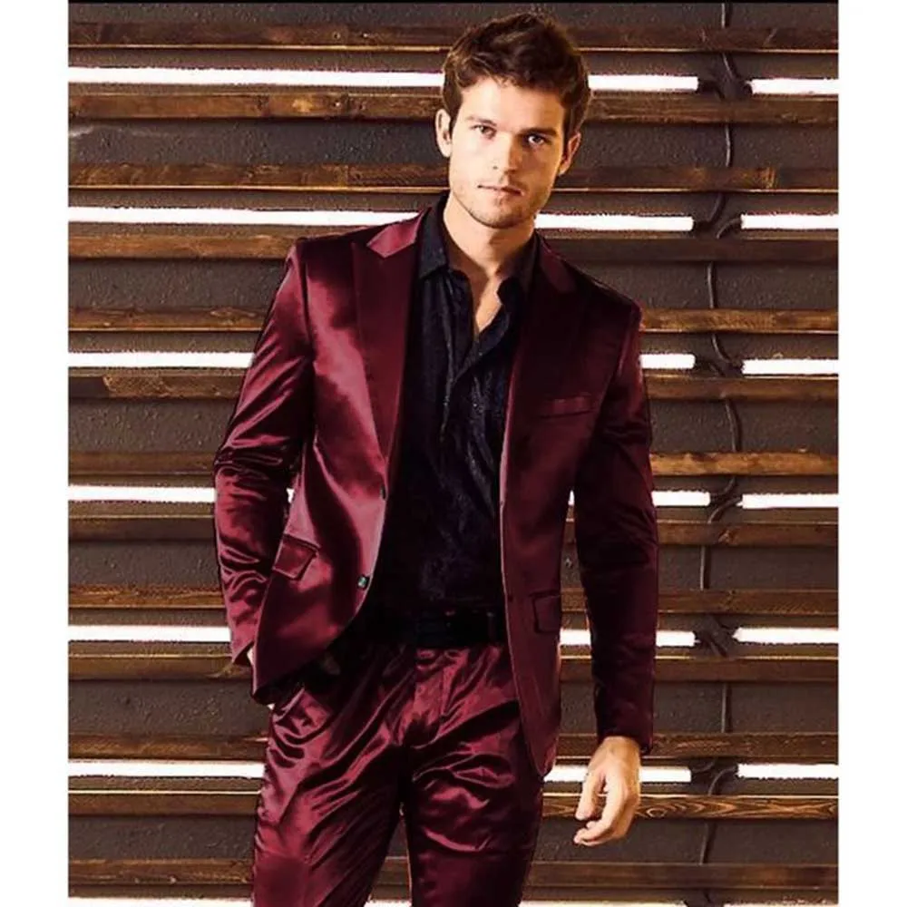 Luxury Burgundy Blue Purple Suits for Men Notch Lapel 2 Piece Jacket Pants Male Clothing Formal Business Gentleman Blazer Sets