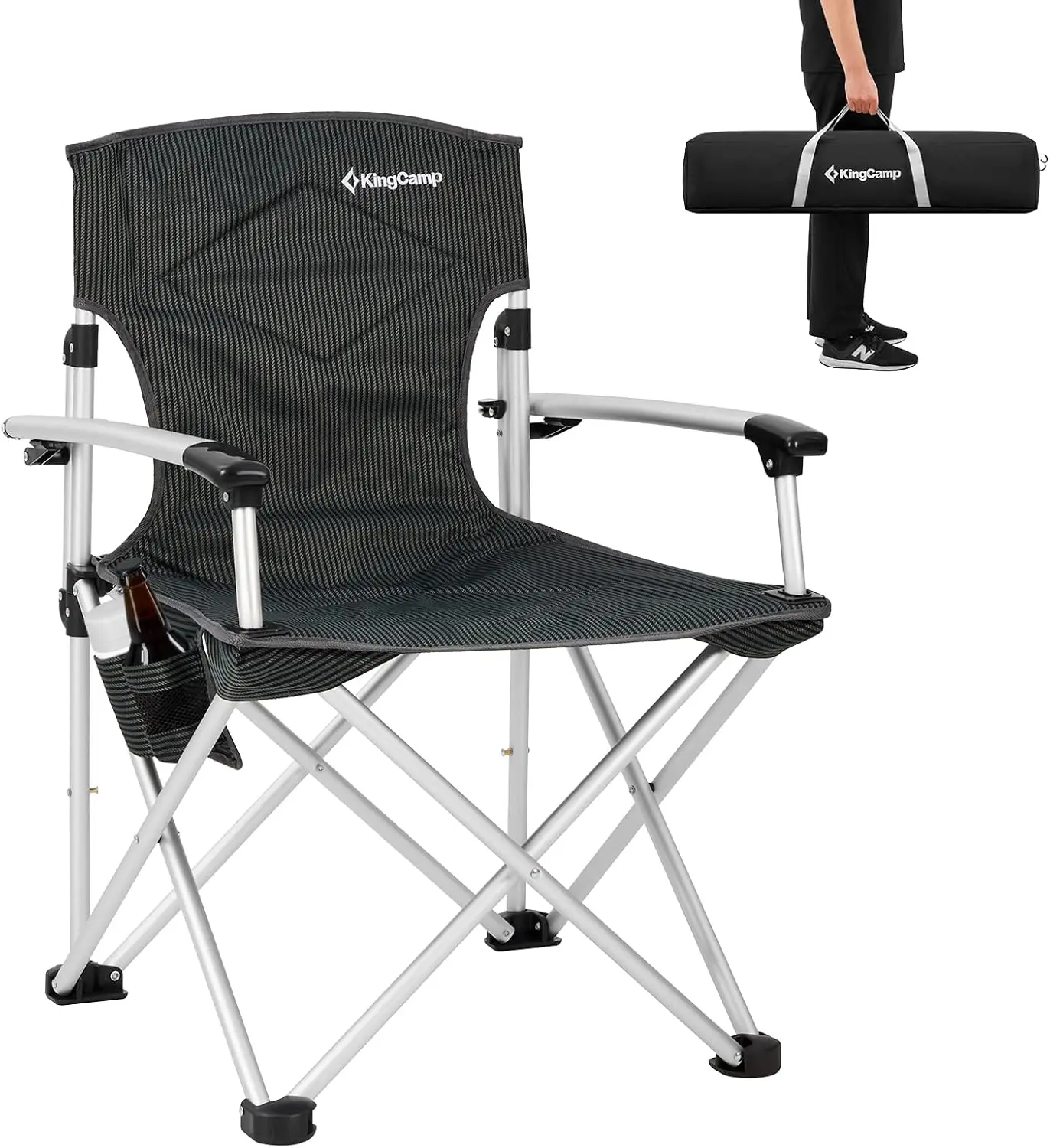 KingCamp Folding Lightweight Camping Chairs Aluminum Hard Armrest with Cup Holder, Portable Padded Deluxe Chair with Carry Bag,