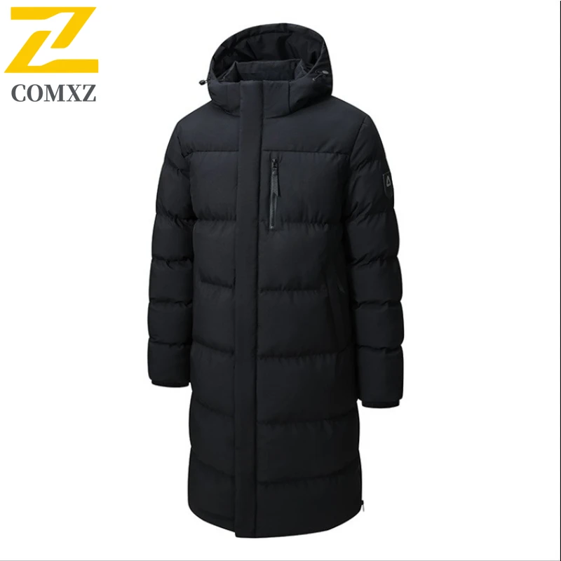 COMXZ Winter Luxury Long Jacket Men 2025 New Thick Warm Down Cotton Padded Jacket Man Casual Ski Hunting Cold Proof Hooded Parka