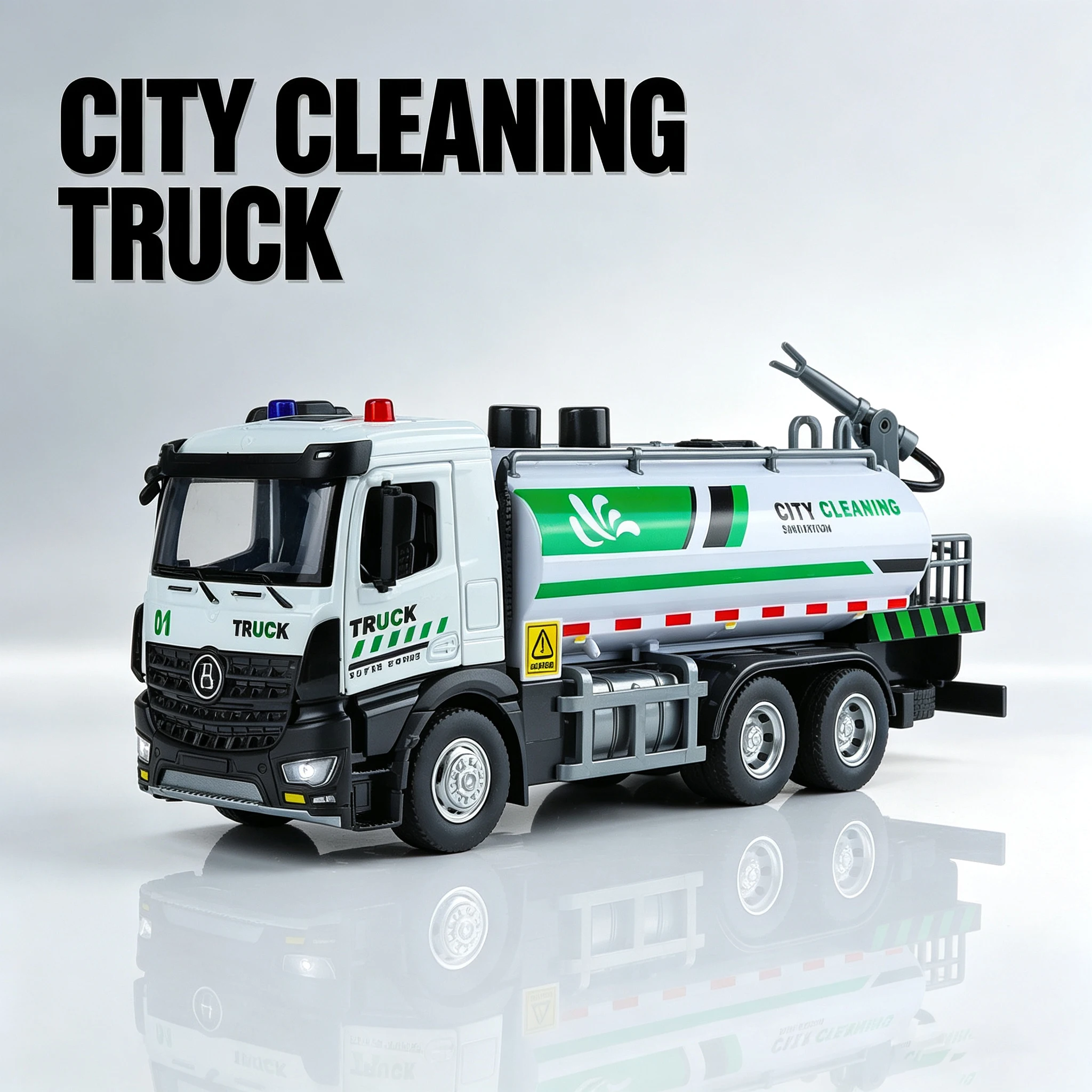 Large city sprinkler truck model metal die casting simulation sound and light children's toy engineering car Christmas gift