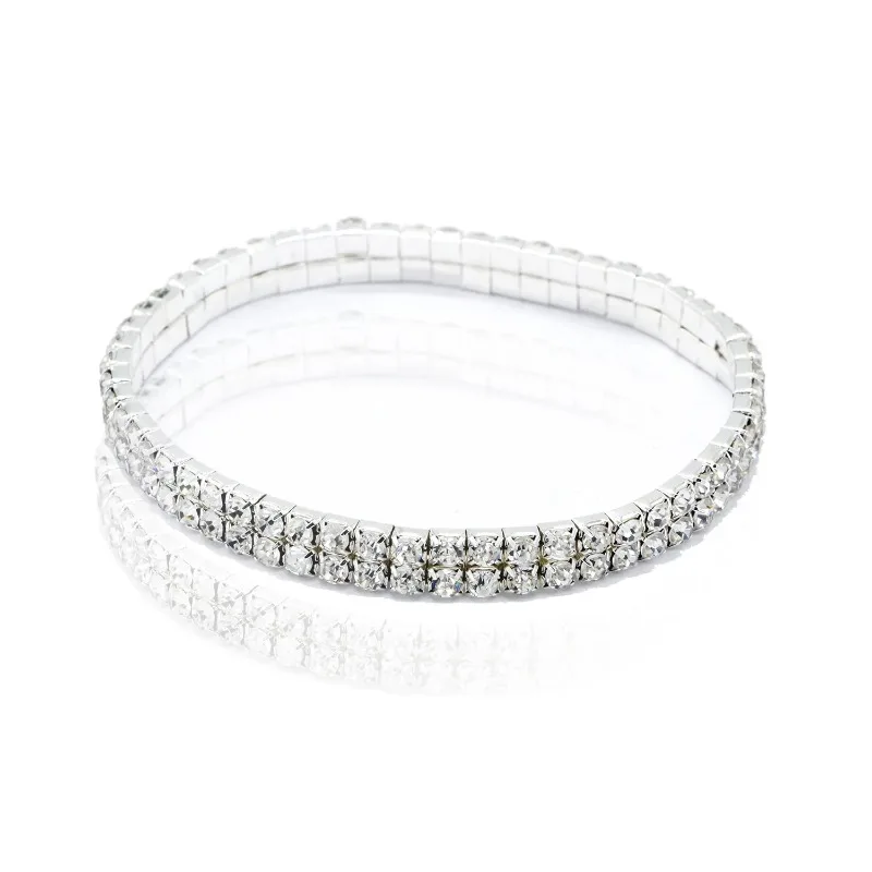 

*Fashion Rhinestone Tennis Anklet For Women Multi-layer Crystal Elastic Chain On Leg Female Summer Beach Ankle Bracelet Jewelry