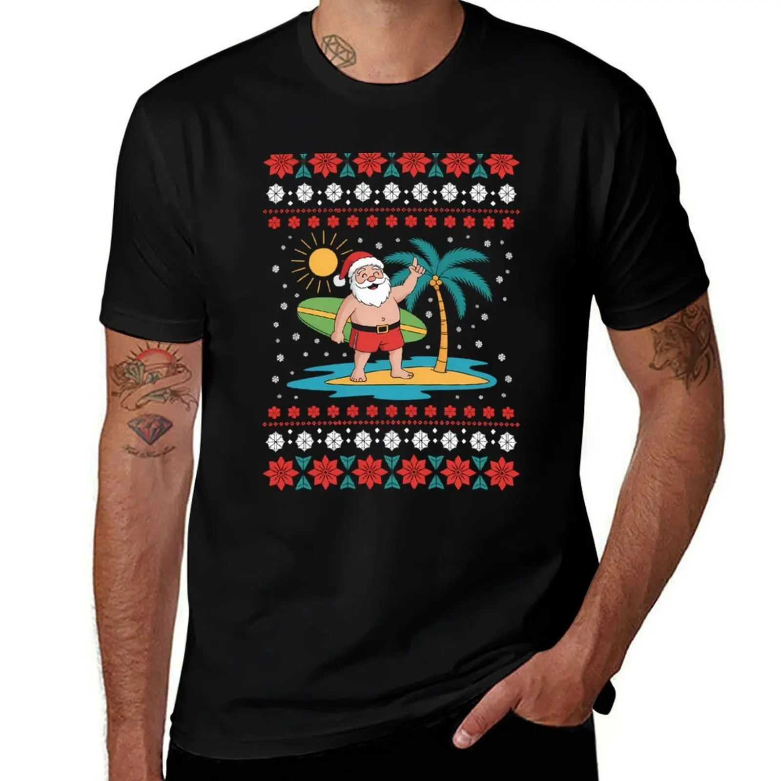 

Christmas In July Sweater Santa Surfer T-Shirt custom t-shirts basketball graphic tees football t shirt Men's t-shirts