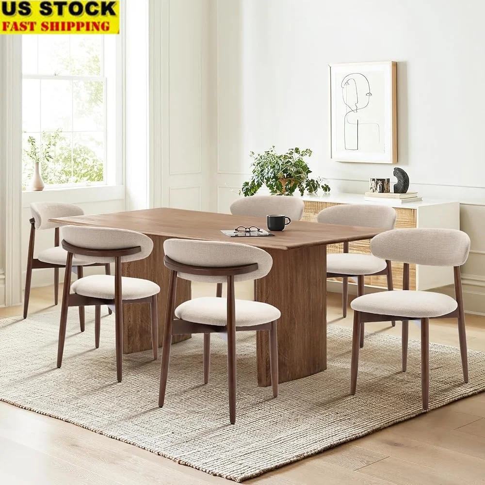 

Set of 6 Modern Wooden Dining Chairs with Fabric Upholstery Ergonomic Design Versatile Comfortable Side Chairs Kitchen Dining