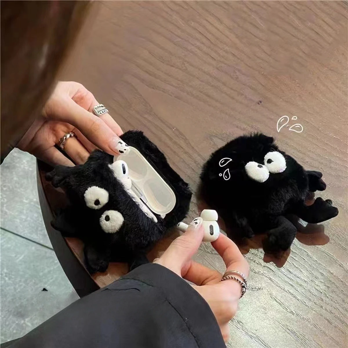 Cute Black Briquettes Plush Strap and Headphones for  Funda Bluetooth Wireless  Earphone Protective Cover Airpods Pro Case 3 2 1