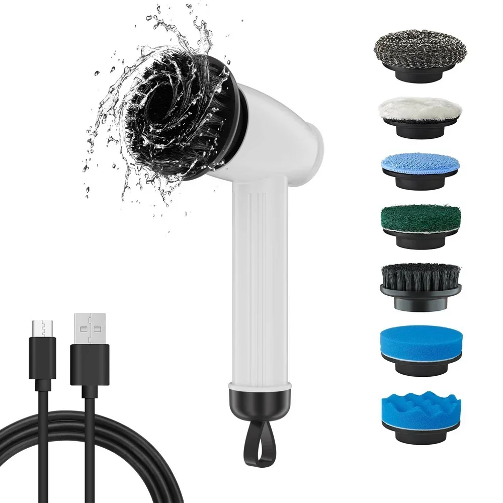 

7 Brush Heads Electric Spin Scrubber Cleaning Brush Chargeable Cordless Power Turbo Scrub Scrubber for kitchen