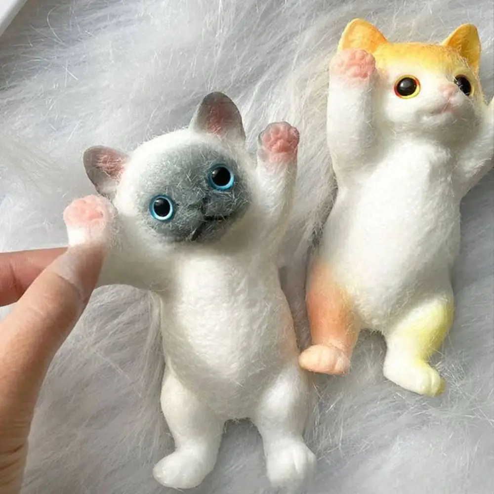 Fingir jogar lento rebote gato boneca squeeze brinquedo dos desenhos animados animal simulação gato squeeze brinquedos colorido macio gato brinquedo fidget adultos