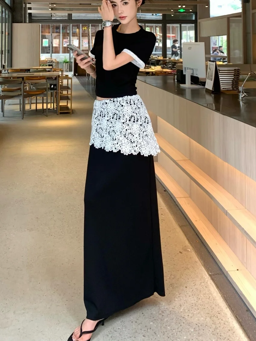 Alien Kitty-Conjunto de dos piezas suave para mujer, camisetas ajustadas de oficina para mujer, trajes de faldas de encaje informales de cintura alta, verano 2025, 2025