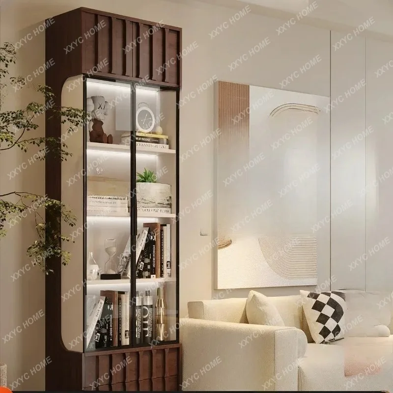 XXNarrow side, floor-to-ceiling glass door display, living room, solid wood magazine cabinet for storage
