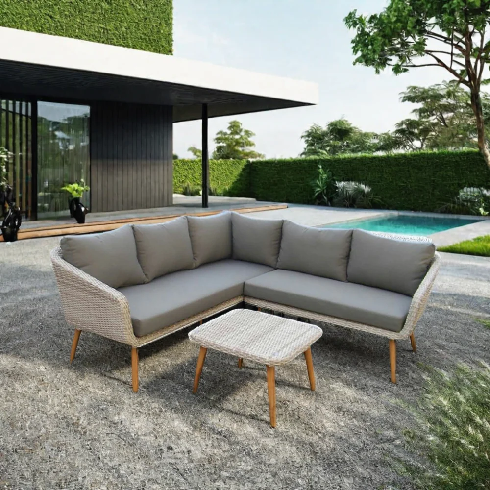 Outdoor Syntactic Sofa Set with Waterproof Sun proof Cushion Lounge Chair Rattan/Wicker Garden Patio Furniture