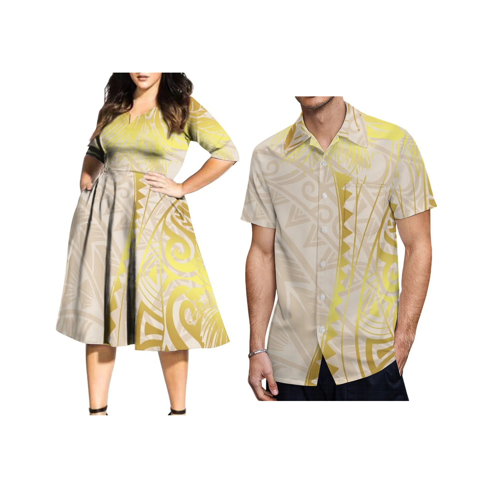 High Quality Custom Logo Hawaii Island Style Dress Polynesian Tribal Samoan Dress High Waist Dress V Neck Half Sleeve Long Casua - Image 4