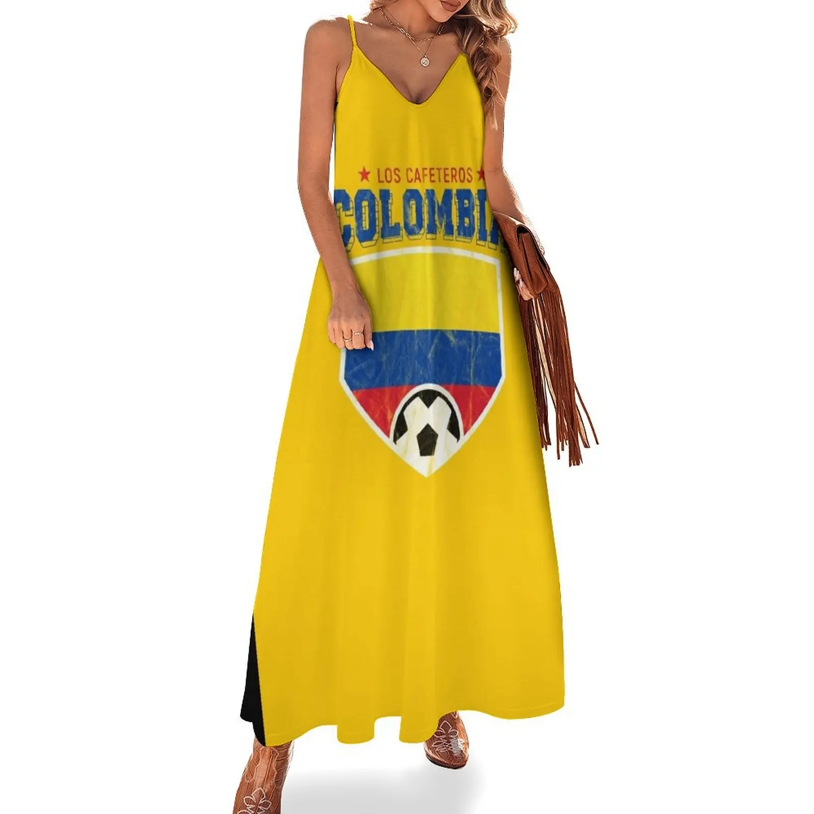 Colômbia futebol bandeira nacional t camisa mundo camisa de futebol copo sem mangas vestido estilo coreano vestido festa noite