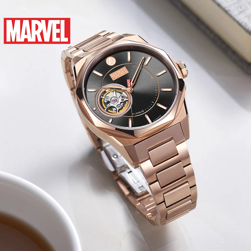 

Marvel Captain America For Women Watches Skeleton Automatic Wristwatch Stainless Steel Sapphire Crystal Mechanical Montre Femme