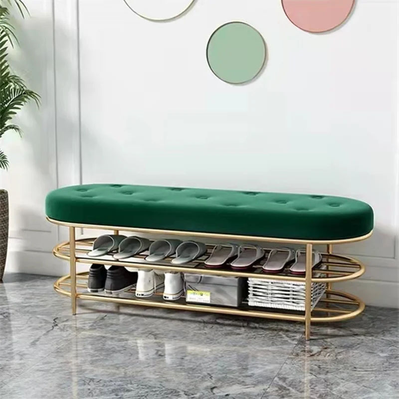 Nordic Luxury Home Shoe Changing Stool Door Clothing Store Fitting Room Sofa Stool Seatable Shoe Rack Iron Bar Stool Furniture