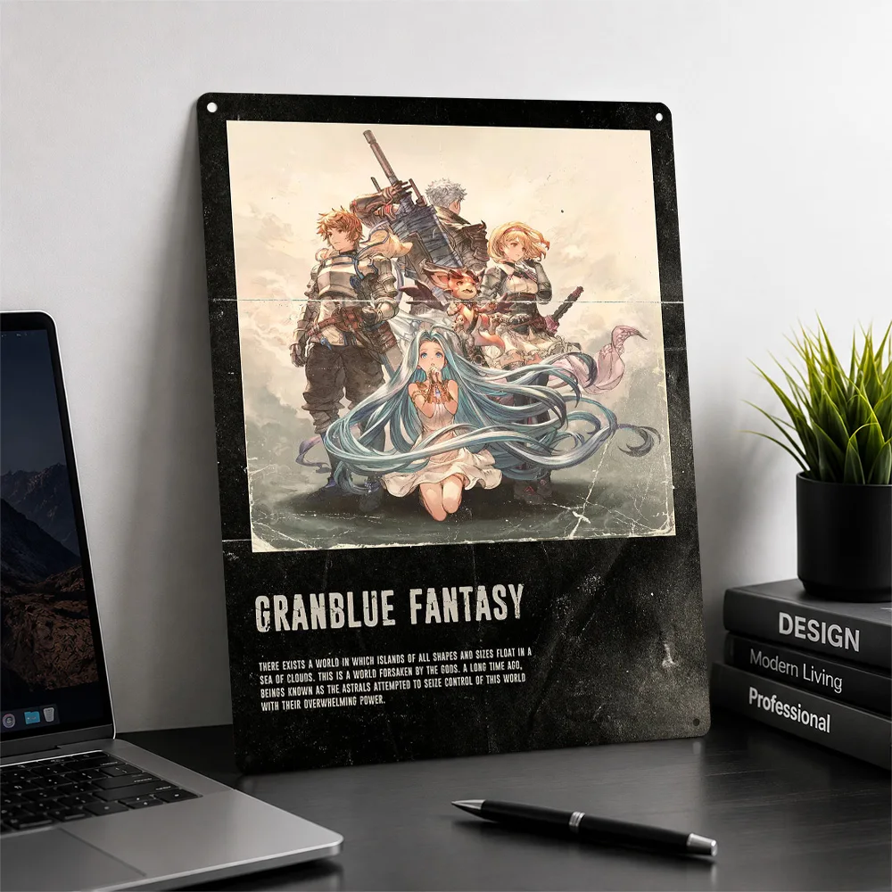 Granblue Fantasy Personalized 3D Textured Metal Poster Wall Art Vintage Tin Signs for Living Room Decoration Items Office Decor