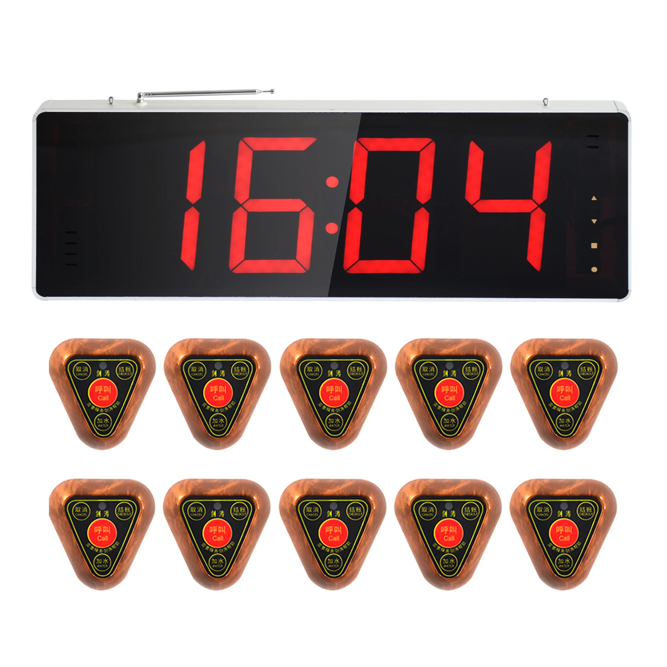 

JIANTAO 1054D+S4 Wireless Queuing System With 10 Pagers Sound Amplifier 4 Digit Led Display For Restaurant Bank Hospital