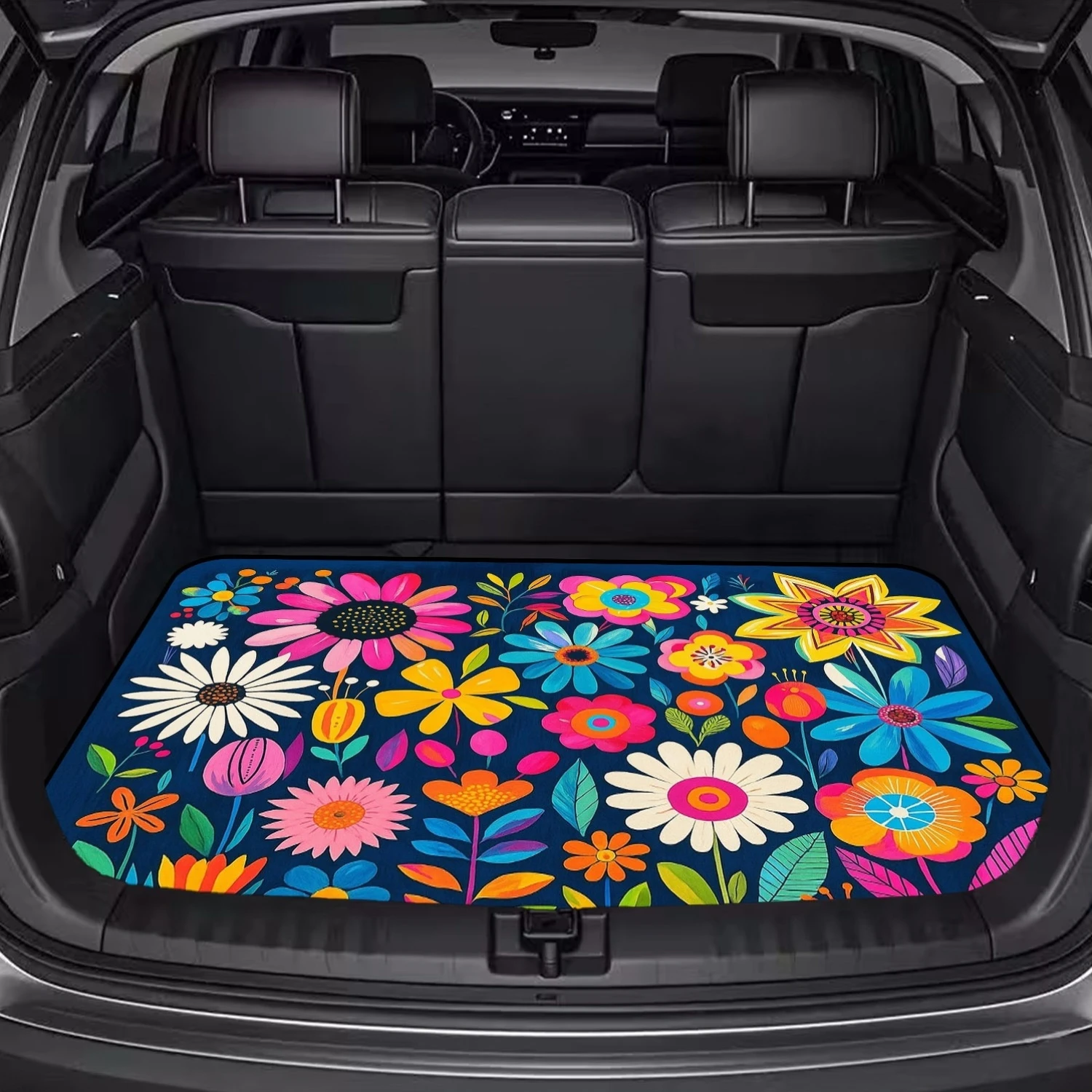 VIKAMA Floral Trunk Mat Universal Non Slip Durable Stylish SUV Sedan Boot Liner Car Interior Decor