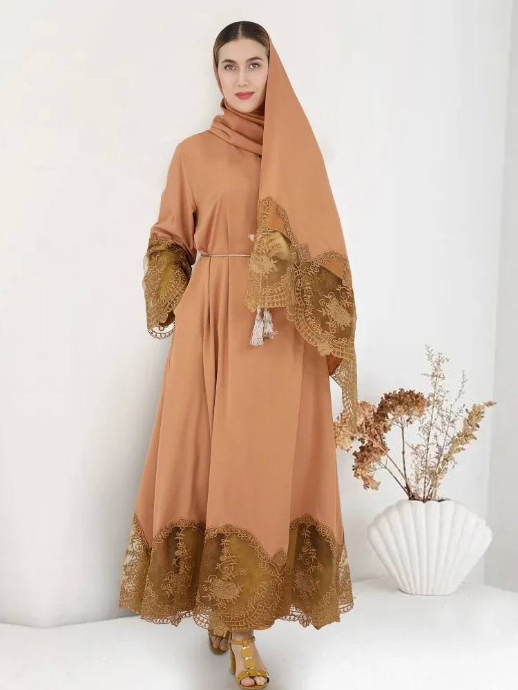 

Summer Abaya Dress with Hijab Luxury Embroidery Modest Muslim Long Dresses for Women Turkish Abayas Dubai Party Islamic Kaftan