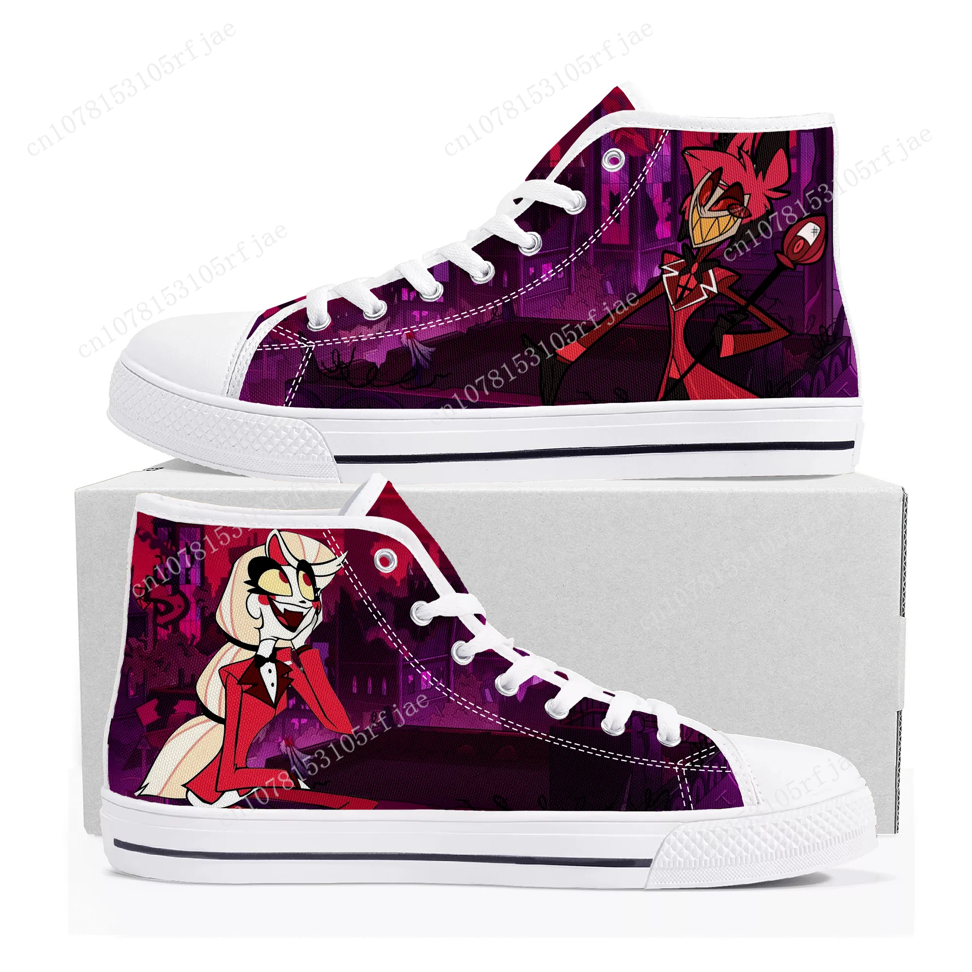 H-Hazbin Hotel Canvas Sneakers dos desenhos animados para homens e mulheres, sapatos casuais para casal, sapato feito sob encomenda, alta qualidade, adolescente