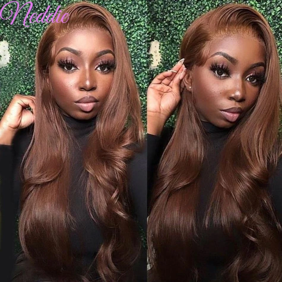 Chocolate Brown Body Wave Lace Front Wig 13x6 Transparent Lace Frontal Wigs Human Hair Preplucked Colored Human Hair For Women