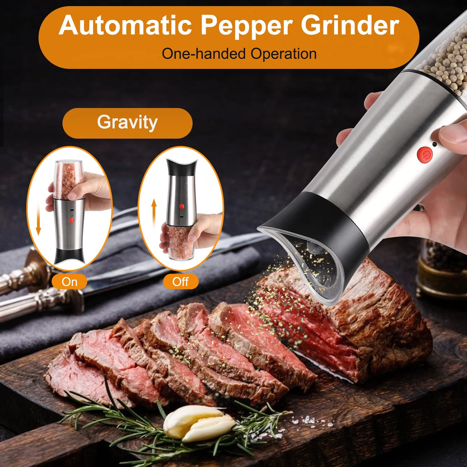 USB Charging Salt and Pepper Grinder Set Gravity Operation Spice Seasoning Mill Shaker Adjustable Coarseness Stainless Steel