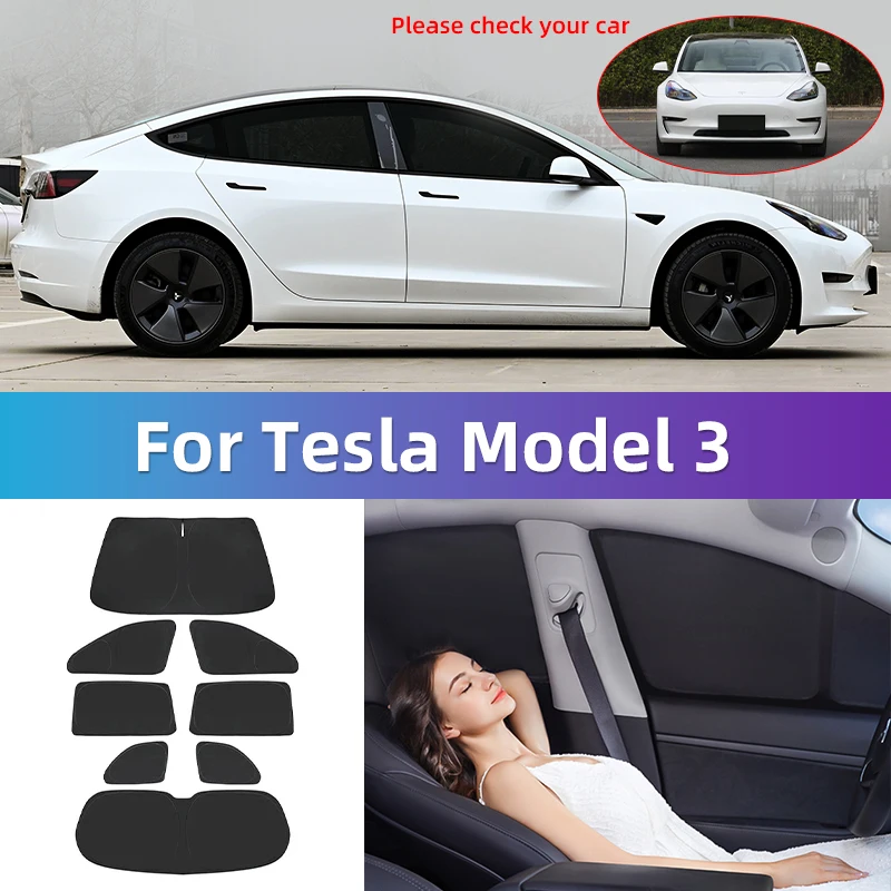 For Tesla Model 3 Custom Full Cover Car Window Sunshade Privacy Blind Curtain Travel camping car to sleep inside Light tight