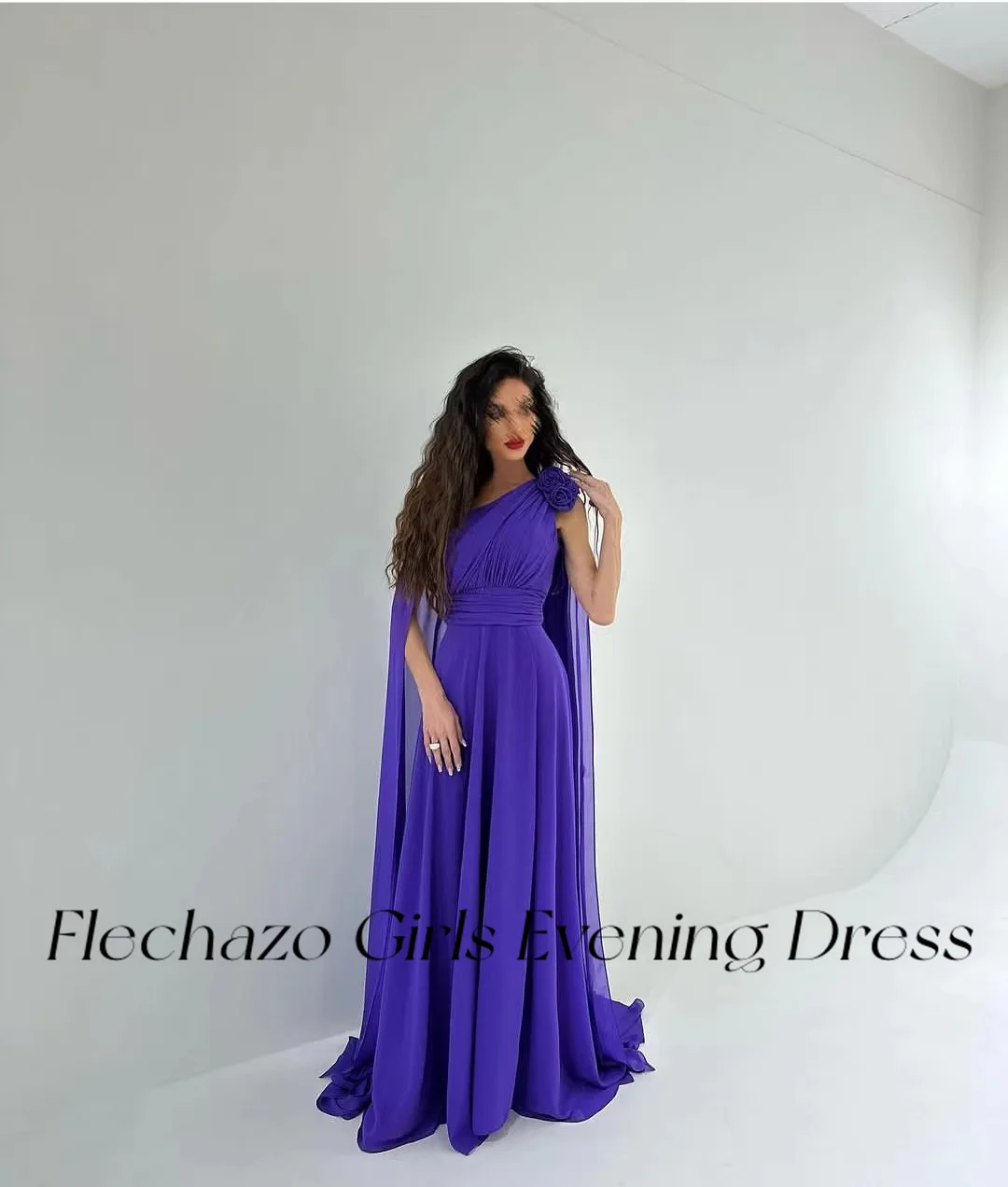 Flechazo-vestido de noche de gasa púrpura para mujer, vestido de fiesta Formal elegante hasta el suelo, rosa, un hombro, 2024