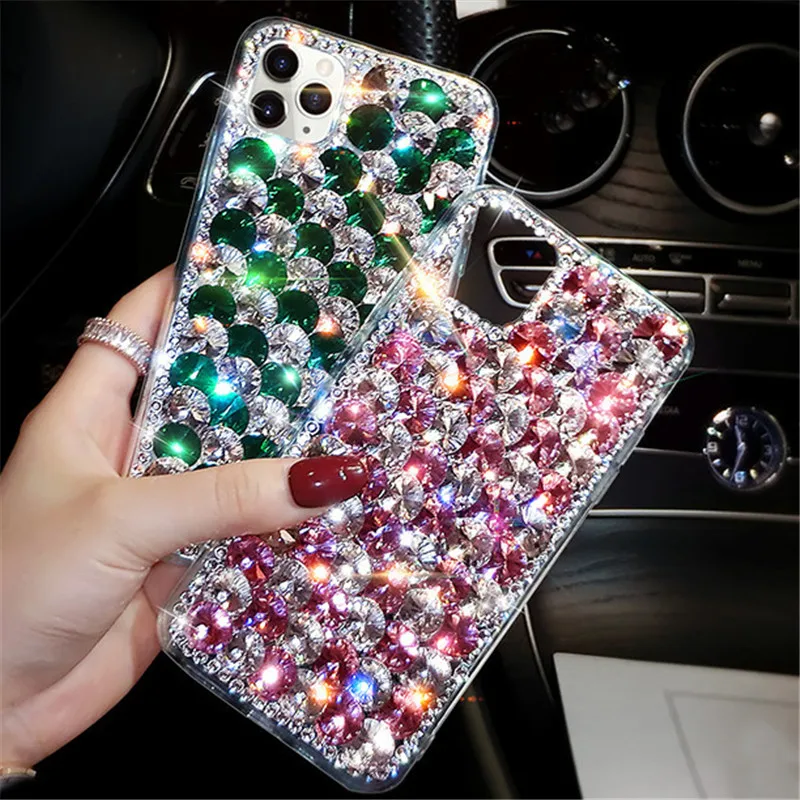 Luxury Crystal Gem Rhinestone Cases For Xiaomi Redmi9A 9C Note8 9Pro Note10S Note11 Pro 12Pro Soft Edge Clear Phone Cover Capa