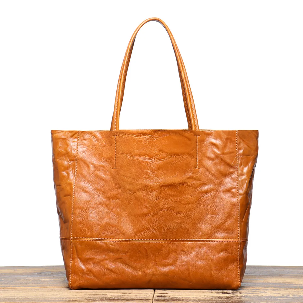 LJ-75031 Retro Women's Bag, Top Layer Cowhide, Hand-held Vegetable Tanned Leather, Genuine Leather Tote Shoulder Bag