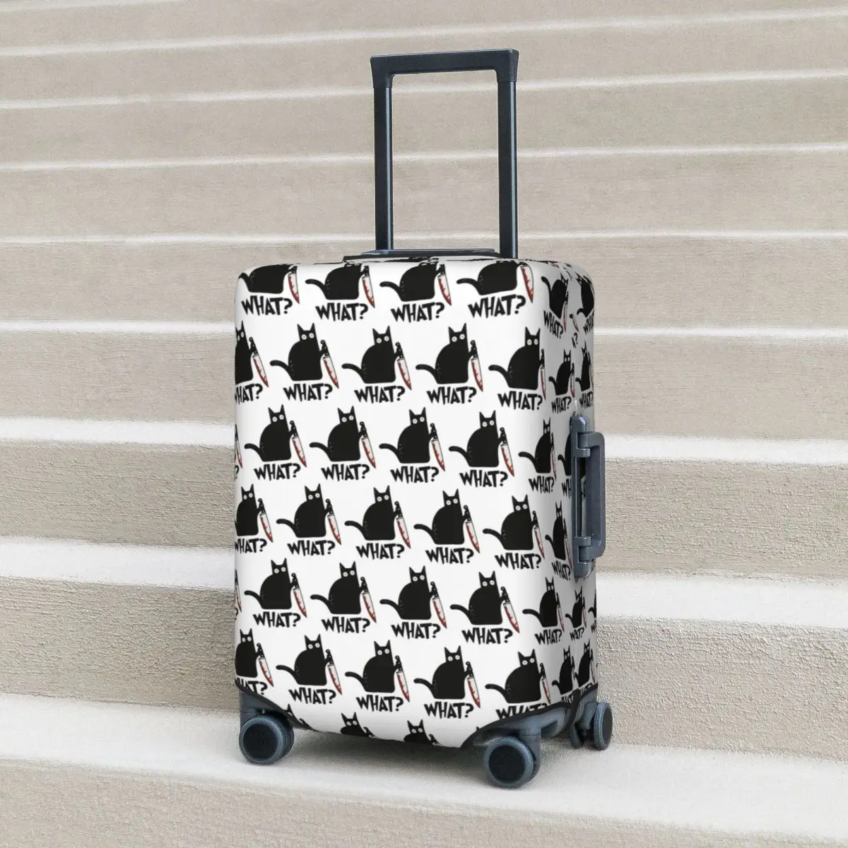 

Cat What Murderous Black Cat With Knife Suitcase Cover Protection Elastic Trip Luggage Protector Covers for 18-32 Inch