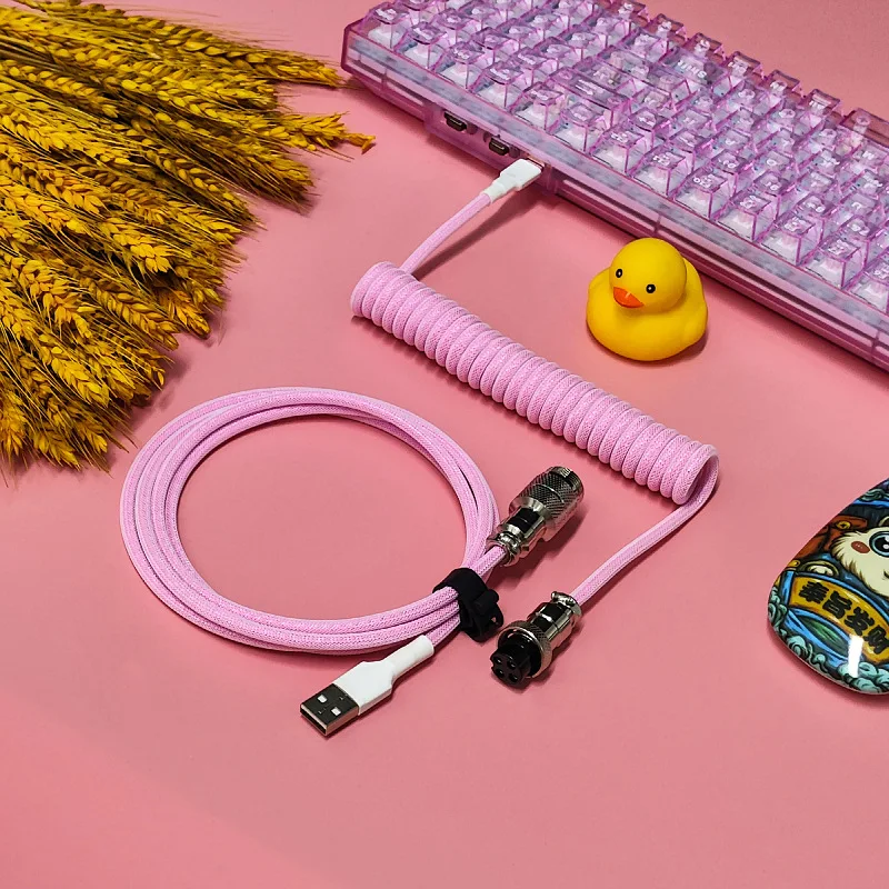 Type C Mechanical Keyboard Coiled Cable USB Keyboard Wire Mechanical Keyboard Aviator Desktop Computer Aviation Connector 1.8M