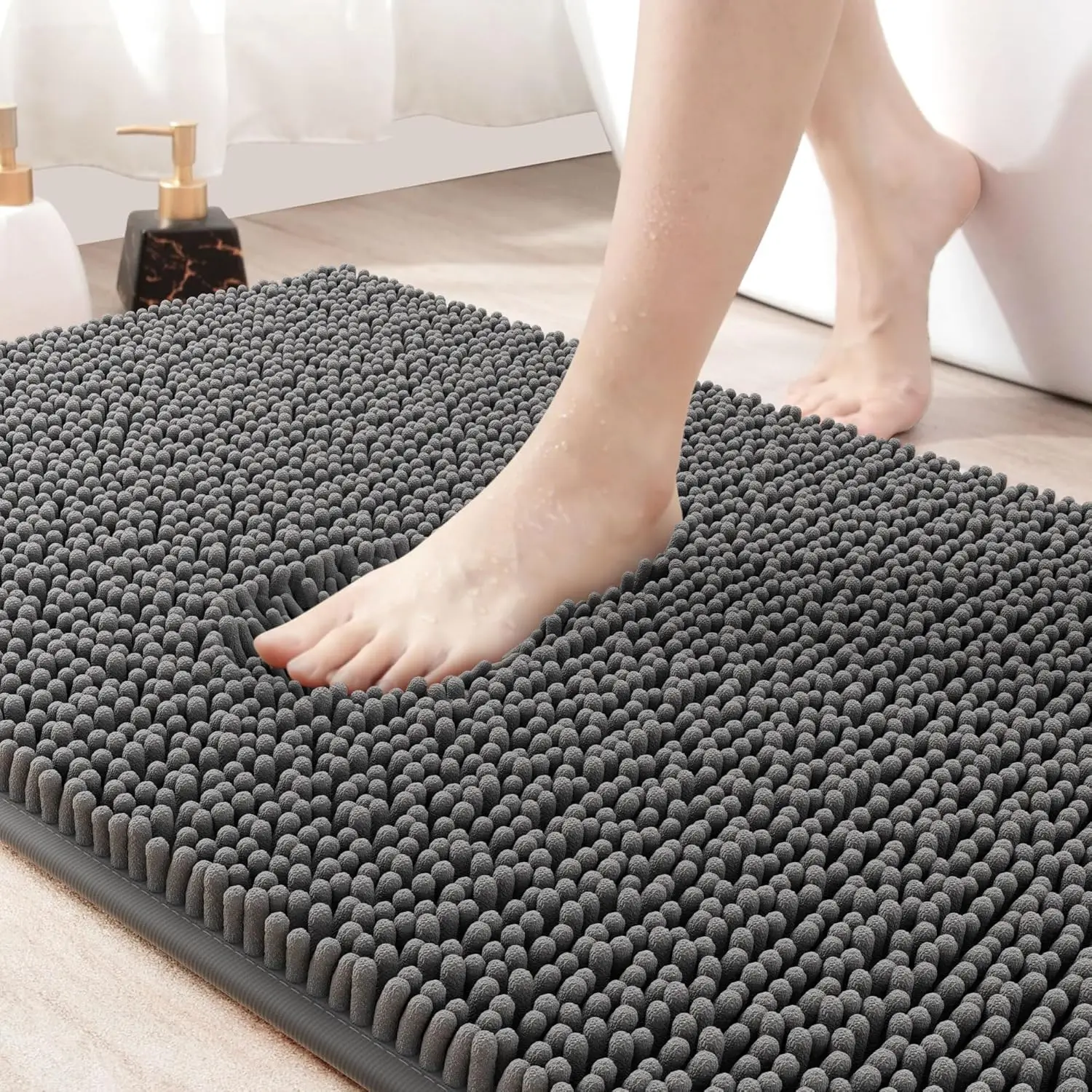 

36x60 Thick Soft Quick Dry Absorbent Chenille Bath Rug, Rubber Back Non Slip Machine Washable for Bathroom Shower Tub Floor