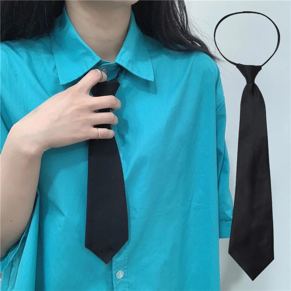 

Korean Uniform Black Ties Unisex Simple Zipper Tie Student Shirts Suit Neckties Security Steward Matte Lazy Neck Ties Men Women