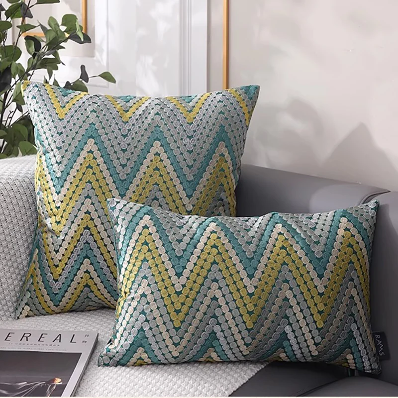 

American Embroidery Circle Rectangle Sofa Cushion Cover Home Decor Luxury Housewarming Gift Ripple Throw Pillow Cover Adult