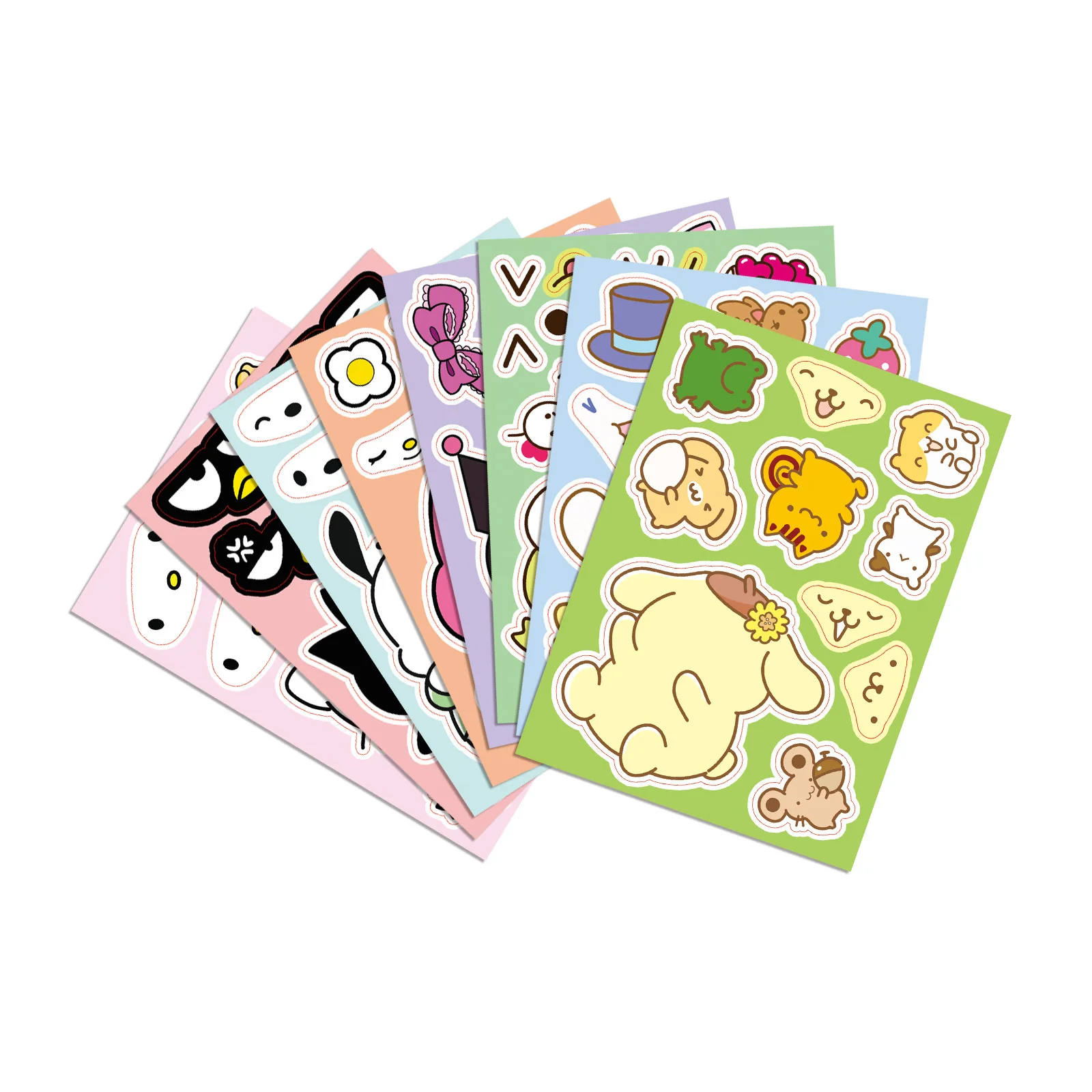 8/16Sheets Cute Sanrio Anime Puzzle Stickers Kuromi Kitty DIY Chase Make-a-Face Assemble Cartoon Jigsaw Funny Children Gift Toy