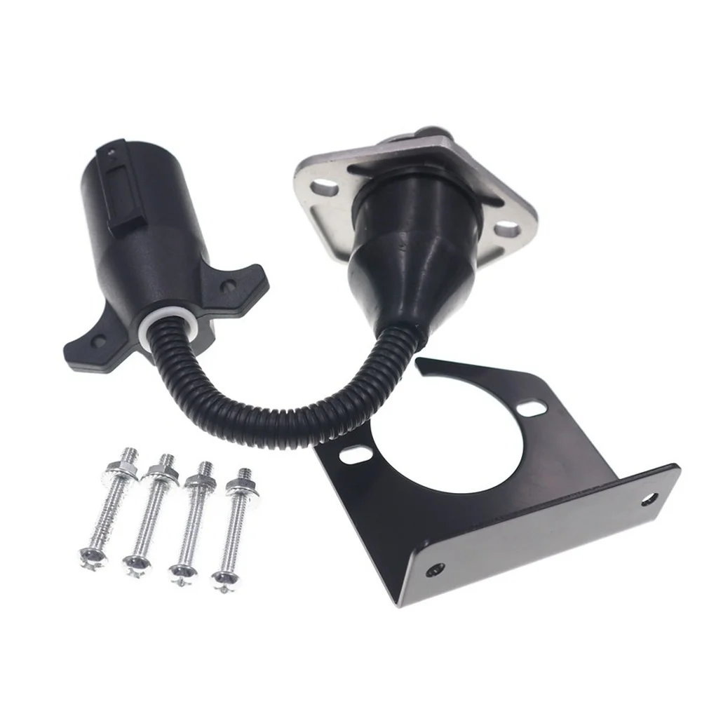 Trailer Connector Adapter 7 Pin for For AMERICAN Blade to Round Socket with Copper Contacts and Stable Installation Bracket