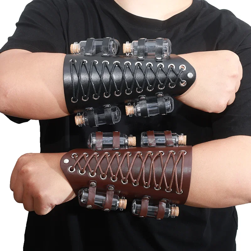 Halloween Potion PU Leather Holding Bracer Medieval Hands Arm Sorcerer Costume Gothic Test Tube Alchemy Wizard Bottle Holder
