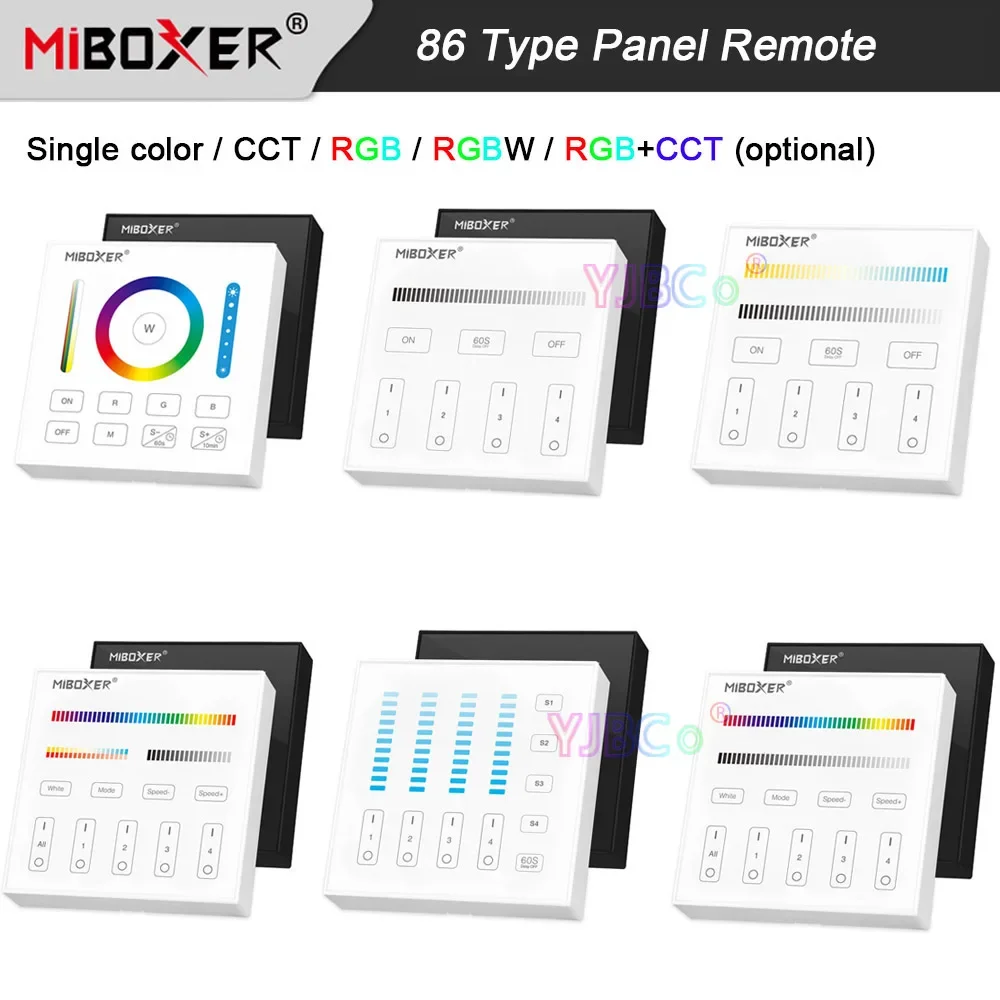 

Miboxer 86 Type Smart Touch Panel Remote dimming/CCT/RGB/RGBW/RGB+CCT LED Strip Controller 3V 220V 110V 4-Zone dimmer Switch