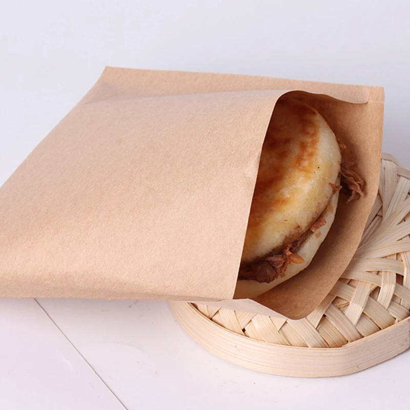 100PCS Disposable Kraft Paper Bag Oil Proof Paper Bag Food Packaging Bags Packaging Parchment Paper Baking Paper Air Fryer