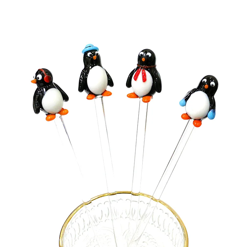 

2PCS Glass Stirring Rod Mixing Sticks Cute Penguin Stir Bar Coffee Cocktail Swizzle Sticks Drink Mixer Muddler for Home Party