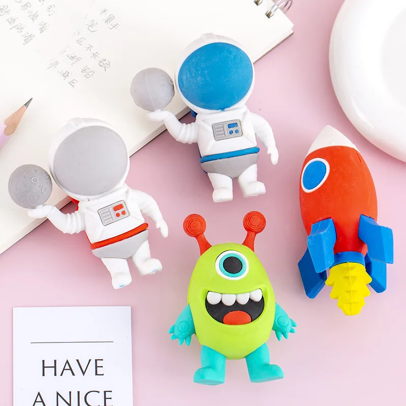 4 Box Large Astronaut Spaceships, Monsters Pencil Eraser Stationery Set, Student Prizes, Gifts,  Commemorative Rewards image 4