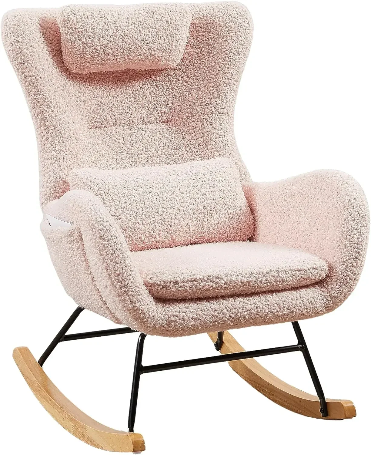 LUSPAZ Small Rocking Chair Nursery, Modern Rocker Chair with High Backrest, Comfy Accent Glider Chair with Headrest