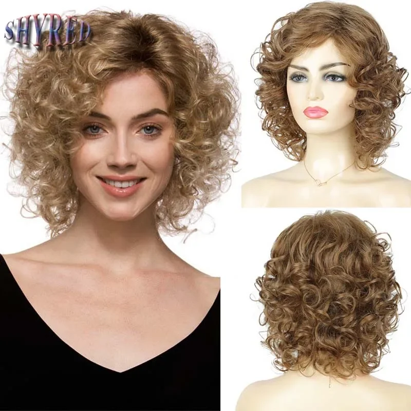 Short Curly Synthetic Brown Wigs for Women Daily Party Wear Fake Hair High Temperature Fiber