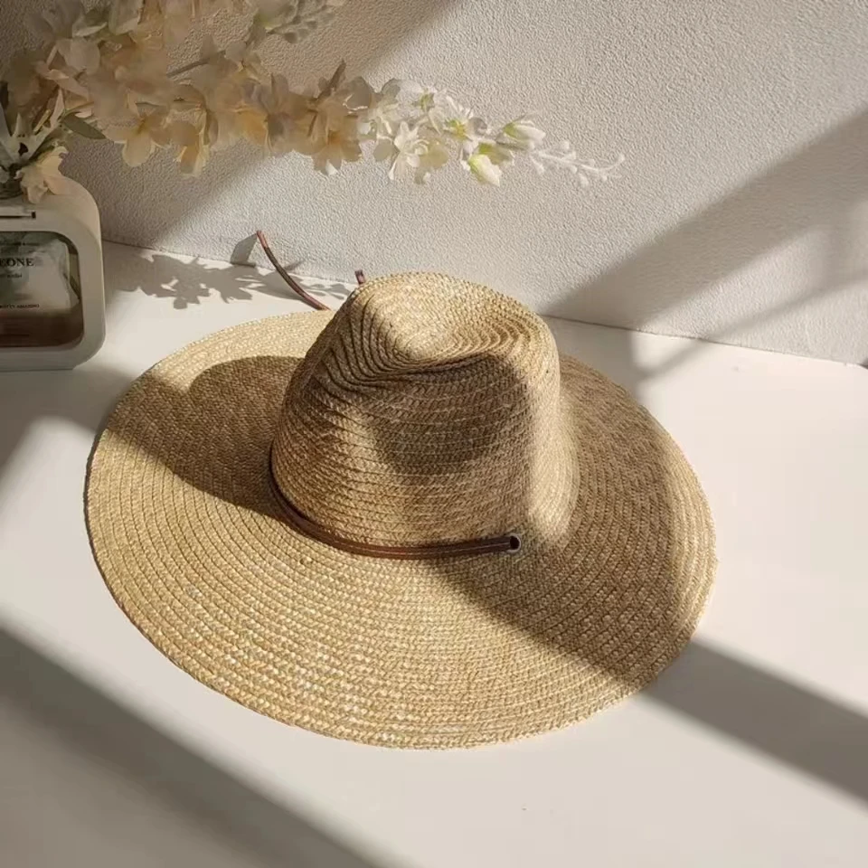 New 2024 Belt Strap Straw Sun Hat For Women Fashion Vacation Beach UV Hats Summer Wide Brim Travel Panama Hats Outdoor Wholesale