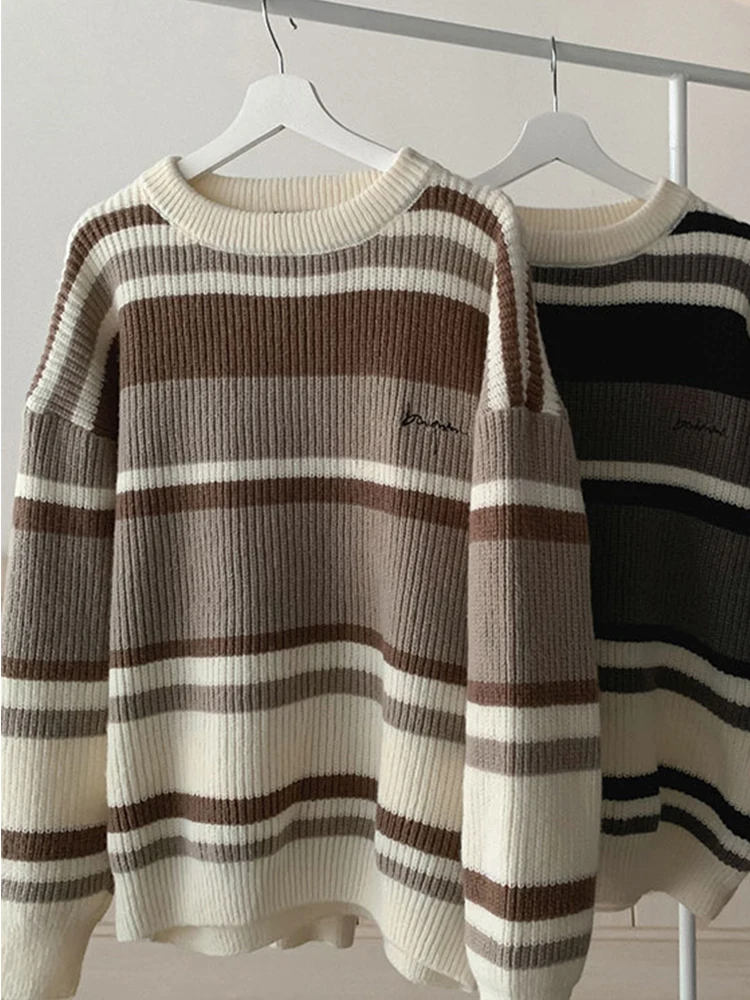 

Vintage Striped Sweater Women Autumn Winter Casual Oversized Pullover Men Korean Harajuku Fashion Contrast Color Couple Sweaters