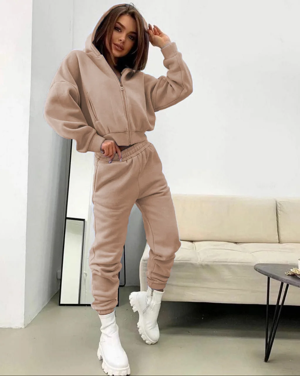 

Спортивный Костюм Осение Женские Костюмы Женские Костюмы Брючные Костюми Сплошной цвет Спортивный Кардиган на молнии с капюшоном Куртка Брюки