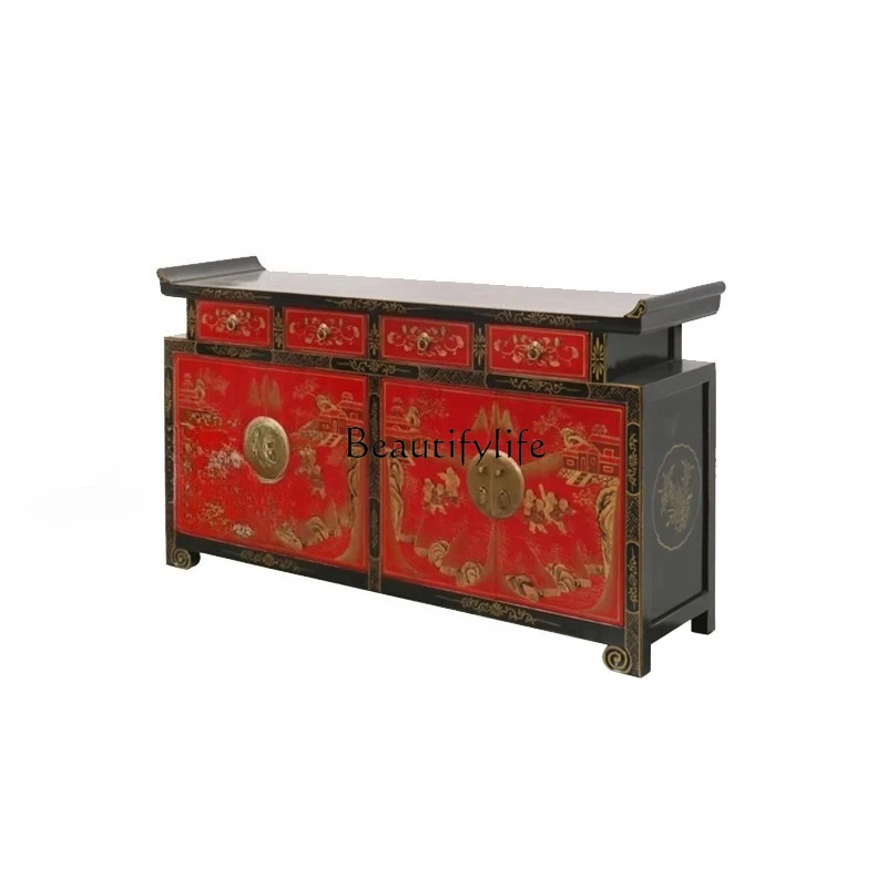 

New Chinese furniture, antique and old mystery cabinets, hand-painted gold-painted solid wood decorative shoe cabinets