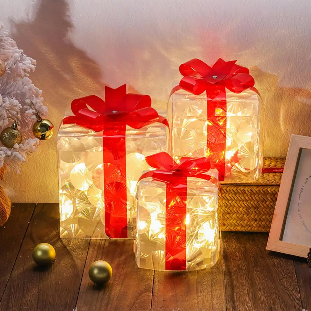 Illuminated Christmas Gift Box Led Christmas Gift Box Set with Bow Snowflake Pattern Glowing Holiday Ornament Light Up for Xmas