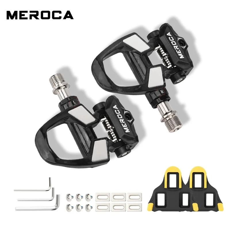 

MEROCA Ultralight Titanium 3Bearing Road Bicycle locking Pedal With Lock Plate Carbon Fiber Road Lock Pedal For Shimano SPD