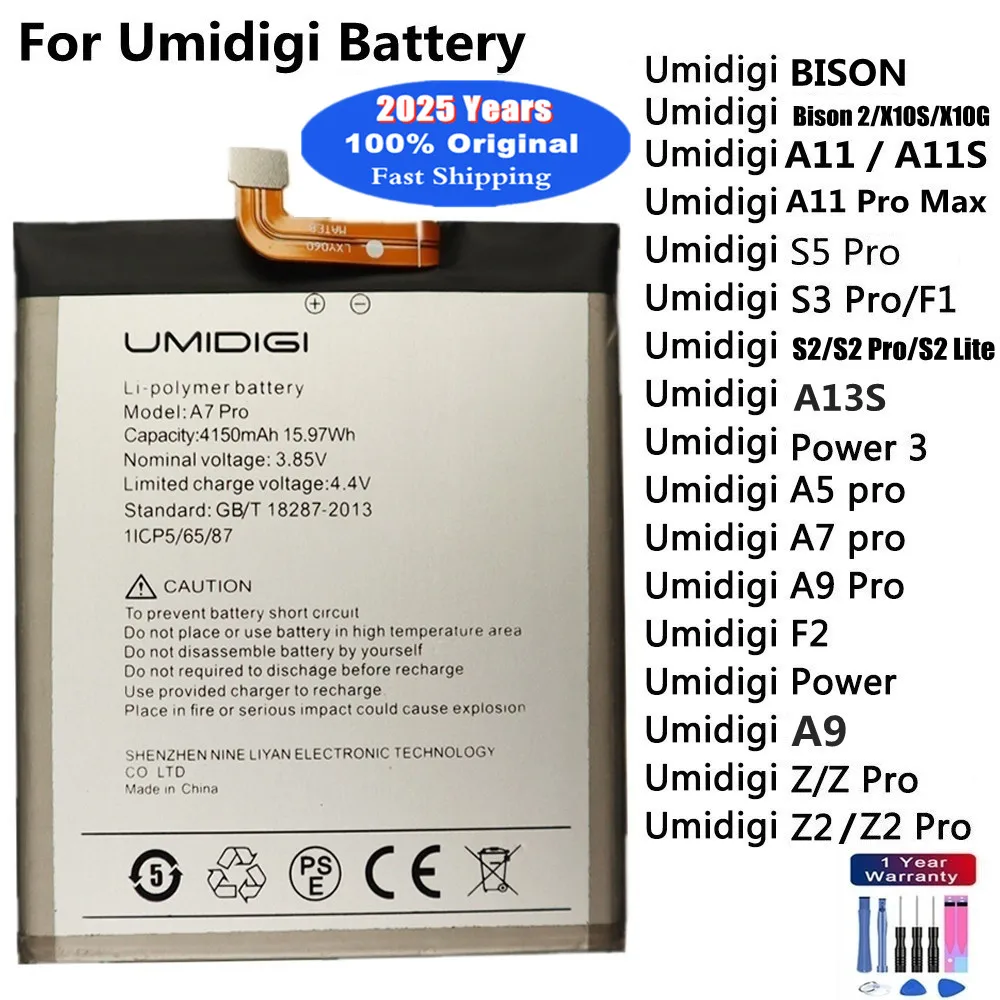 

2025 Original Battery For UMI Umidigi Bison GT2 X10S X10G F2 Power 3 S2 Lite Z2 S3 S5 Pro A5 A7 A7S A9 Pro A11S A13S A11 Pro Max